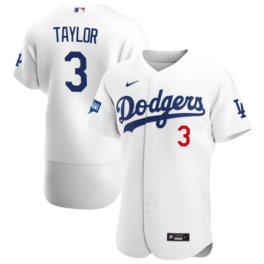 Los Angeles Dodgers 3 Chris Taylor Men Nike White Home 2020 World Series Champions Authentic Player MLB Jersey